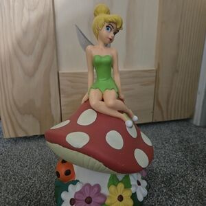 Disney 9" Tinkerbell Coin Bank Red Mushroom Toadstool w/stopper